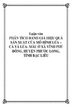 Phân tích đánh giá hiệu quả sản xuất của mô hình lúa –cá và lúa- màu ở xã vĩnh phú đông huyện phước