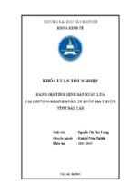 Khóa luận tốt nghiệp đánh giá tình hình sản xuất lúa tại phường khánh xuân, thành phố buôn ma thuột, tỉnh đắl lắk