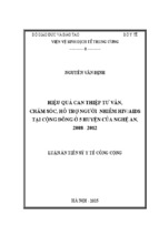 Hiệu quả can thiệp tư vấn, chăm sóc, hỗ trợ người nhiễm hiv-aids tại cộng đồng ở 5 huyện của nghệ an, 2008 - 2012 [full]