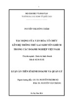 Tác động của văn hóa tổ chức lên hệ thống thù lao khuyến khích trong các doanh nghiệp việt nam [full]