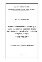 Những giải pháp nâng cao hiệu quả công tác đào tạo nghề cho thanh niên nhằm đáp ứng yêu cầu của người dùng lao động ở tỉnh vĩnh phúc  luận văn ths. xã hội học