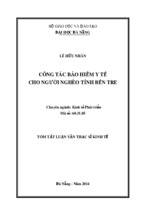 Công tác bảo hiểm y tế cho người nghèo tỉnh bến tre [tt]