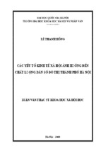 Các yếu tố kinh tế xã hội ảnh hưởng đến chất lượng dân số đô thị thành phố hà nội