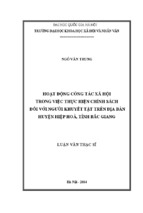 Hoạt động công tác xã hội trong việc thực hiện chính sách đối với người khuyết tật trên địa bàn huyện hiệp hòa, tỉnh bắc giang  luận văn ths. công tác xã hội