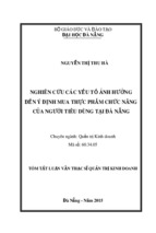 Nghiên cứu các nhân tố ảnh hưởng đến ý định mua thực phẩm chức năng của người tiêu dùng tại đà nẵng