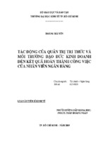 Tác động của quản trị tri thức và môi trường đạo đức kinh doanh đến kết quả hoàn thành công việc của nhân viên ngân hàng