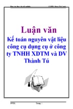 Kế toán nguyên vật liệu công cụ dụng cụ ở công ty tnhh xdtm và dv thành túb