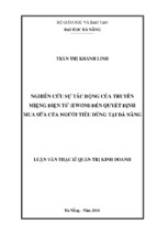 Luận văn thạc sĩ nghiên cứu sự tác động của truyền miệng điện tử (ewom) đến quyết định mua sữa của người tiêu dùng tại đà nẵng