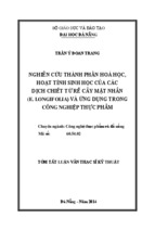 Nghiên cứu thành phần hóa học, hoạt tính sinh học của các dịch chiết từ rể cây mật nhân (e.longifolia) và ứng dụng trong công nghiệp thực phẩm