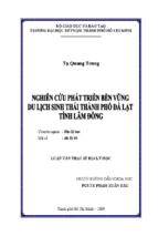 Nghiên cứu phát triển bền vững du lịch sinh thái thành phố đà lạt tỉnh lâm đồng