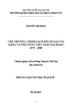 Tóm tắt luận văn thạc sĩ chủ trương, chính sách đối ngoại của đảng và nhà nước việt nam giai đoạn 1975 - 1985