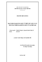 Luận văn thạc sĩ kinh tế hoạt động marketing điện tử trên thế giới và giải pháp phát triển marketing điện tử việt nam