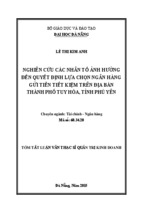 Luận văn thạc sĩ quản trị kinh doanh nghiên cứu các nhân tố ảnh hưởng đến quyết định lựa chọn ngân hàng gửi tiền tiết kiệm trên địa bàn tp tuy hòa tỉnh phú yên