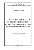 Luận văn thạc sĩ kinh tế tác động của hoạt động tín dụng trong việc phát triển kinh tế nông nghiệp - nông thôn huyện đại từ tỉnh thái nguyên