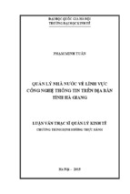 Luận văn thạc sỹ quản lý kinh tế quản lý nhà nước về lĩnh vực công nghệ thông tin trên địa bàn tỉnh hà giang