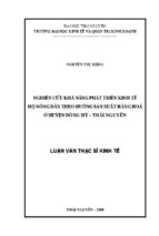 Luận văn nghiên cứu khả năng phát triển kinh tế hộ nông dân theo hướng sản xuất hàng hoá ở huyện đồng hỷ - thái nguyên