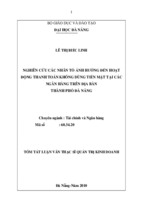 Luận văn thạc sĩ nghiên cứu các nhân tố ảnh hưởng đến hoạt động thanh toán không dùng tiền mặt tại các ngân hàng trên địa bàn thành phố đà nẵng