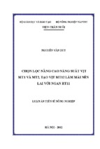 Luận án tiến sĩ nông nghiệp chọn lọc nâng cao năng suất vịt mt1 và mt2, tạo vịt mt12 làm mái nền lai với ngan rt11 - nguyễn văn duy