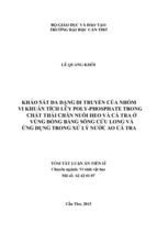 Khảo sát sự đa dạng di truyền của nhóm vi khuẩn tích lũy poly phosphate trong chất thải chăn nuôi heo và cá tra ở vùng đồng bằng sông cửu long và ứng dụng trong xử lý nước ao cá tra [tt]
