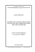 Giải pháp nâng cao chất lượng tín dụng tại ngân hàng nông nghiệp và phát triển nông thôn tỉnh phú thọ