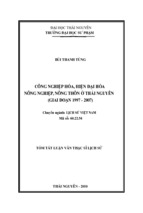 Công nghiệp hóa, hiện đại hóa nông nghiệp, nông thôn ở thái nguyên (giai đoạn 1997   2007)