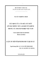 Luận án tiến sĩ kinh doanh và quản lý tác động của văn hóa tổ chức lên hệ thống thù lao khuyến khích trong các doanh nghiệp việt nam