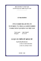 Công nghiệp hóa hướng về xuất khẩu của thái lan kinh nghiệm và khả năng vận dụng vào việt nam