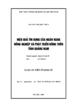 Hiệu quả tín dụng của ngân hàng nông nghiệp và phát triển nông thôn tỉnh quảng nam