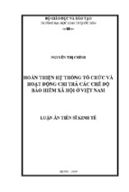 Hoàn thiện hệ thống tổ chức và hoạt động chi trả các chế độ bảo hiểm xã hội ở việt nam