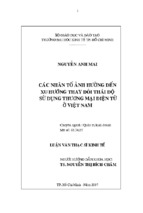 Luận văn thạc sĩ các nhân tố ảnh hưởng đến xu hướng thay đổi thái độ sử dụng thương mại điện tử ở việt nam