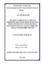 Luận văn thạc sĩ xác định và kiểm soát các nhân tố ảnh hưởng chất lượng thông tin kế toán trong môi trường ứng dụng hệ thống hoạch định nguồn lực doanh nghiệp tại các doanh nghiệp việt nam