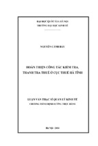 Luận văn thạc sĩ quản lý kinh tế hoàn thiện công tác kiểm tra, thanh tra thuế ở cục thuế hà tĩnh