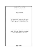 Luận văn thạc sỹ quản lý kinh tế quản lý nhà nước về du lịch trên địa bàn tỉnh hà giang