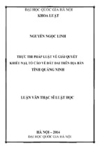 Luận văn thạc sĩ luật học thực thi pháp luật về giải quyết khiếu nại, tố cáo về đất đai trên địa bàn tỉnh quảng ninh