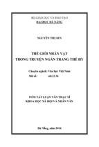 Tóm tắt luận văn thạc sĩ khoa học xã hội và nhân văn thế giới nhân vật trong truyện ngắn trang thế hy