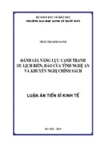 Luận án tiến sĩ đánh giá năng lực cạnh tranh du lịch biển, đảo của tỉnh nghệ an và khuyến nghị chính sách