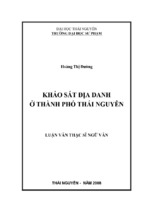 Luận văn thạc sĩ khảo sát địa danh ở thành phố thái nguyên