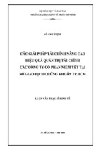 Luận văn thạc sĩ kinh tế các giải pháp tài chính nâng cao hiệu quả quản trị tài chính các công ty cổ phần niêm yết tại sở giao dịch chứng khoán tp