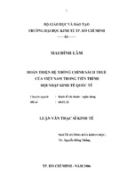 Luận văn thạc sĩ kinh tế hoàn thiện hệ thống chính sách thuế của việt nam trong tiến trình hội nhập kinh tế quốc tế