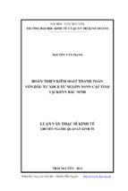 Luận văn thạc sĩ kinh tế hoàn thiện kiểm soát thanh toán vốn đầu tư xây dựng cơ bản từ nguồn ngân sách nhà nước cấp tỉnh tại kho bạc nhà nước bắc ninh