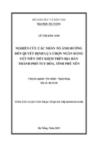 Luận văn thạc sĩ quản trị kinh doanh nghiên cứu các nhân tố ảnh hưởng đến quyết định lựa chọn ngân hàng gửi tiền tiết kiệm trên địa bàn tp tuy hòa tỉnh phú yên