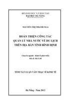 Hoàn thiện công tác quản lý nhà nước về du lịch trên địa bàn tỉnh bình định