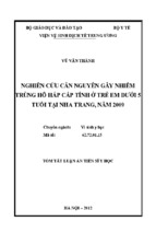 Luận án tiến sĩ y học nghiên cứu căn nguyên gây nhiễm trùng hô hấp cấp tính ở trẻ em dưới 5 tuổi tại nha trang, năm 2009