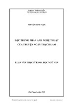 Luận văn thạc sĩ đặc trưng phản ánh nghệ thuật của truyện ngắn thạch lam