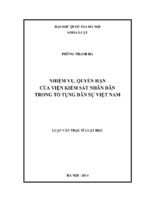 Luận văn thạc sĩ luật học nhiệm vụ, quyền hạn của viện kiểm sát nhân dân trong tố tụng dân sự việt nam