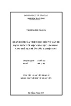 Tóm tắt luận văn thạc sĩ khoa học xã hội và nhân văn quan điểm của triết học mác về vấn đề hạnh phúc với việc giáo dục lối sống cho thế hệ trẻ ở nước ta hiện nay