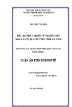 Luận án tiến sĩ đầu tư phát triển từ nguồn vốn ngân sách địa phương tỉnh hà nam