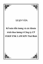 Luận văn kế toán tiền lương và các khoản trích theo lương ở công ty cp sxkd xnk lam sơn thái bình