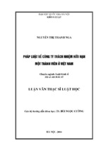 Luận văn thạc sĩ luật học pháp luật về công ty tnhh một thành viên ở việt nam