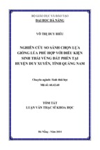 Tóm tắt khoa học nghiên cứu so sánh chọn lựa giống lúa phù hợp với điều kiện sinh thái vùng đất phèn tại huyện duy xuyên, tỉnh quảng nam